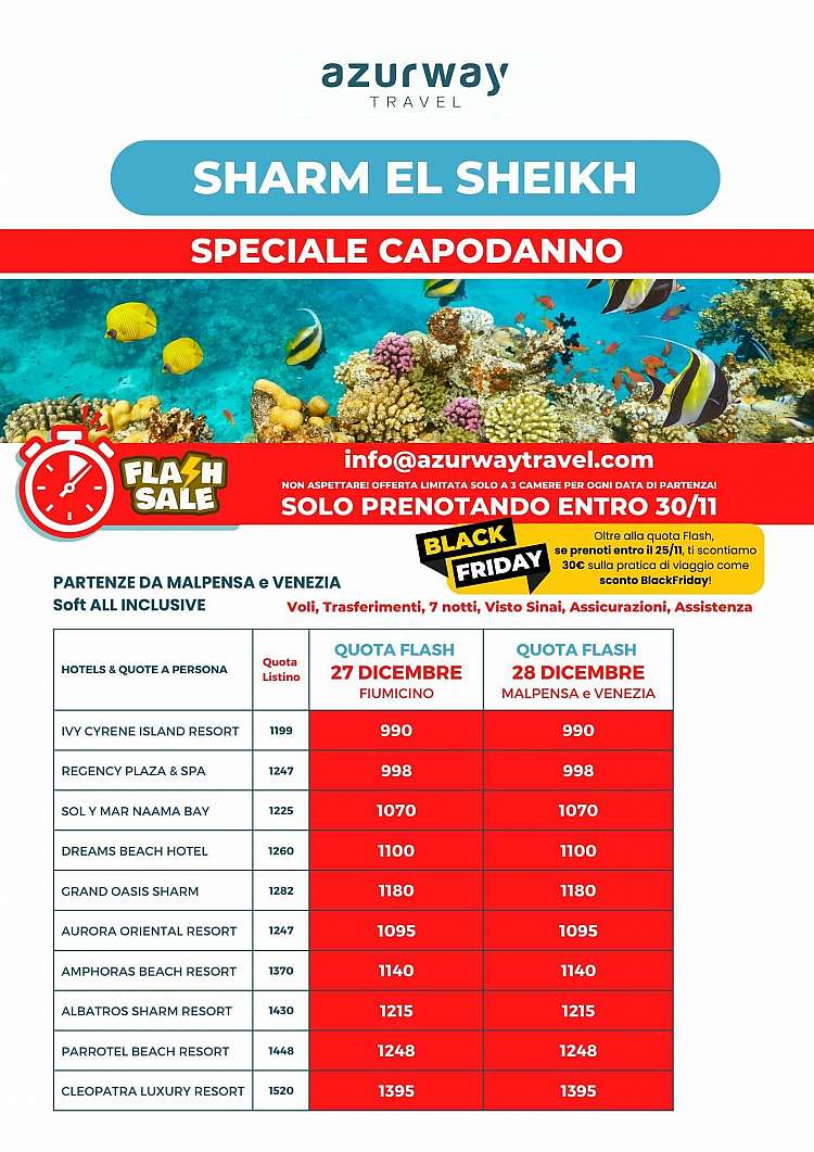 SHARM EL SHEIKH - Capodanno quote promozionali entro il 30/11